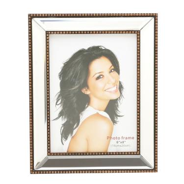 Imagem de Porta Retrato Decorativo De Plástico Espelhado Com Moldura Bronze Top 13cm X 18cm Wolff