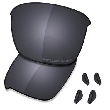 Imagem de SAUCER Lentes de reposição premium e protetores de nariz para óculos de sol Oakley Thinlink OO9316 | Thinlink Low Bridge Fit OO9317 Óculos de sol de alta definição - Escudo preto polarizado