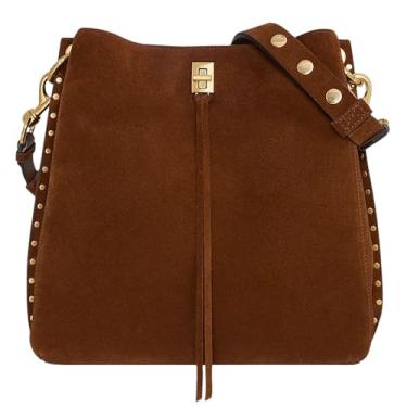 Imagem de Rebecca Minkoff Bolsa de ombro Darren, bolsa feminina de couro com ferragens magnéticas de goma-laca preta, preta