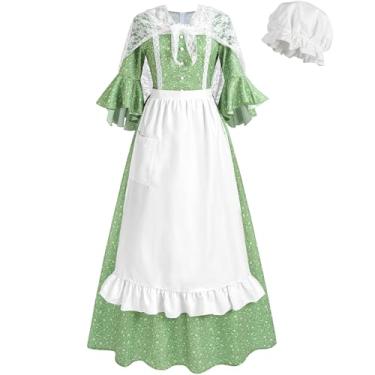 Imagem de FCCAM Vestido de pradaria feminino floral colonial traje americano pioneiro histórico vestidos com xale de renda M