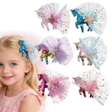Imagem de Grampos de cabelo de unicórnio para meninas, 6 peças