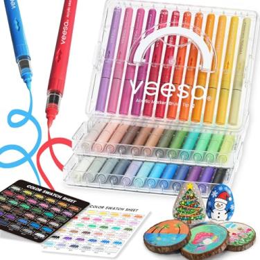 Imagem de VEESA Marcadores de tinta acrílica com caixa de plástico, canetas de tinta com ponta de pincel de 36 cores, à base de água | Sem vazamento | Controle automático de tinta, para rocha, ovo, madeira