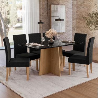 Imagem de Sala Jantar Isa 160cm Vidro 6 Cadeiras Elegance Mel/Preto