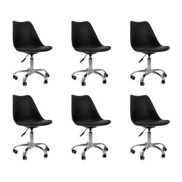 Imagem de Kit 6 Cadeiras Office Base Cromada Giratória Saarinen -Preto