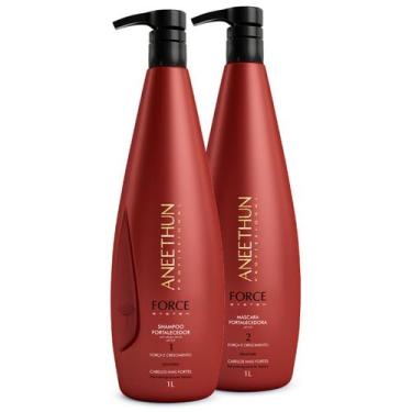 Imagem de Kit Mascara e Shampoo Fortalecedor Aneethun 1 Litro Force