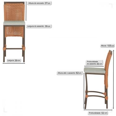 Imagem de 8 Banqueta Em Alumínio Roma Preta Corda Náutica Tecido 3 Terra Cota