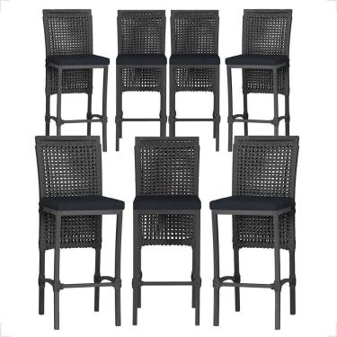 Imagem de 7 Banquetas Em Alumínio Roma Preta Corda Náutica Tecido 12 Preto