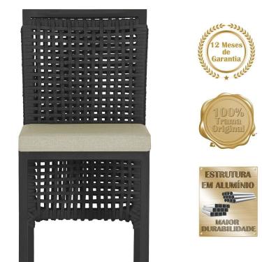 Imagem de 3 Banqueta Em Alumínio Roma Preta Corda Náutica Tecido 7 Preta