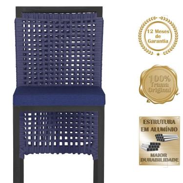 Imagem de 4 Banqueta Em Alumínio Roma Preta Corda Náutica Tecido 10 Azul