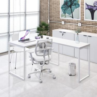 Imagem de Mesa Em L Office 120x150x75cm Kuadra Branco Chess - Est.branca