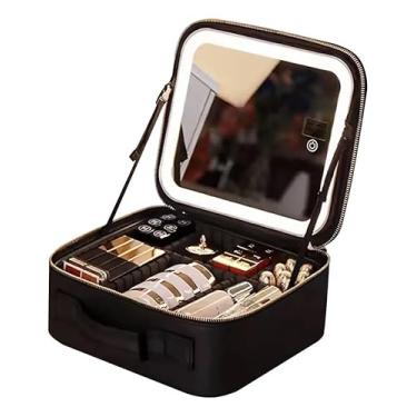 Imagem de Nécessaire de maquiagem de luxo com espelho e luz LED.