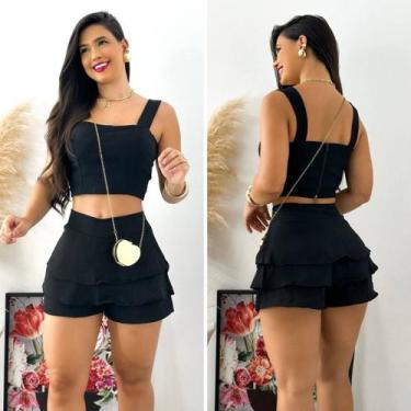 Imagem de Conjunto Shorts Saia Babado com Cropped de Alça - Mira Luxo Modas, G