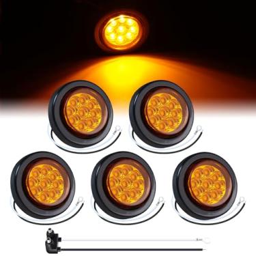 Imagem de TMH 5 peças de luzes de LED âmbar redondas de 5 cm com refletores de folga Pigtail Lights/w luz lateral à prova d'água selada de borracha para trailer de caminhão (pacote com 5) 12V CC