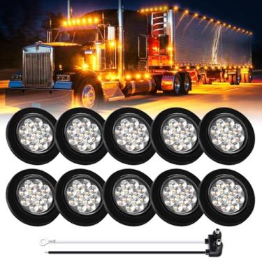 Imagem de TMH 10 peças de luzes de LED âmbar de lente clara redonda de 6,3 cm com refletores, 13 diodos de folga de luzes pigtail/w luz lateral à prova d'água selada de borracha para trailer de caminhão (pacote