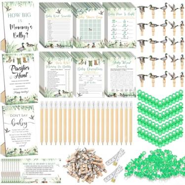 Imagem de Sherr 476 peças, jogos de chá de bebê, pato selvagem, 6 conjuntos de cartas de atividades, jogo de caça, chupeta, 50 chupetas, qual é o tamanho da barriga da mamãe, 50 cartões de adivinhação, 2 fitas