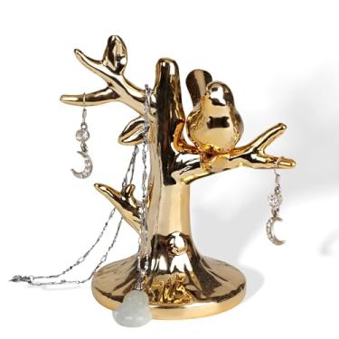 Imagem de Runziti Porta-joias de pássaro de cerâmica dourada, suporte de prato pequeno para anéis, pulseiras, brincos, organizador de joias decorativo para cômoda, quarto, banheiro