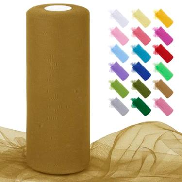 Imagem de JeogYong Rolos de tecido de tule camelo 30,5 cm por 100 metros tecido de malha de poliéster fita de tule para saias tutu, embrulho de presente, decoração de aniversário/festa/casamento, artesanato