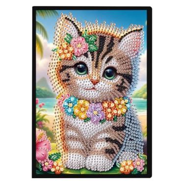 Imagem de Kits de arte de caderno de pintura de diamante para adultos iniciantes, capa de couro, gatinho marrom, faça você mesmo, pintura de diamante, caderno de esboços, arte de diamante, feito à mão, festival