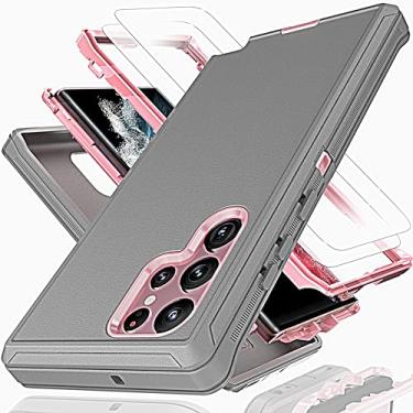 Imagem de KaiMai Capa para Galaxy S22 Ultra com película protetora de tela de TPU macio [2 unidades], 3 em 1 à prova de choque TPU rígido PC bumper capa à prova de quedas para Samsung Galaxy S22 Ultra Cinza