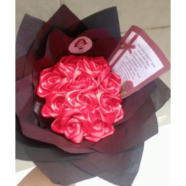 Imagem de Buquê de Rosas Eternas de Cetim + Mensagem (Vermelho)