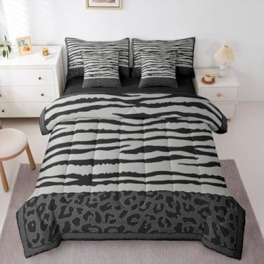 Imagem de Feelyou Conjunto de edredom com listras de zebra, tamanho Queen, 7 peças, estampa de leopardo, para crianças, meninos, meninas, guepardo, zebra, pele de animal selvagem, decoração de quarto de