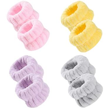 Imagem de Phefop 4 Pares de Faixas de Lavagem de Pulso, Multicores Super Elásticas, Macias e Absorventes, Conjunto de Pulseiras de lã Respiráveis ​​para Mulheres, Uso Em Viagens Em (2#roxo+9#cinza+10#amarelo+12#rosa)