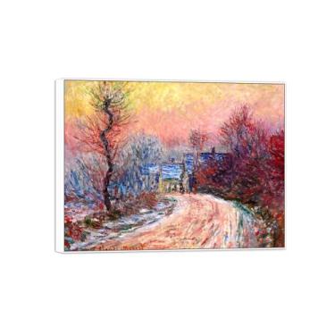 Imagem de BMZFYBS Claude Monet Famosas Impressões em Tela de Parede Prontas para Pendurar no Pôr do Sol de Inverno Quadro Branco Quadro para Decoração de Sala de Estar 30 x 40 cm 12 x 16 pol