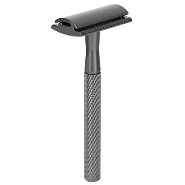 Imagem de Semme Navalha de Segurança de Liga de Zinco Masculina, Lâmina de Barbear de Borda Dupla Com Base para Tratamento Facial, Cabo de Latão Portátil, Navalha Manual para Viagens Em Casa (Preta)