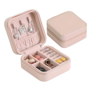 Imagem de Porta Joias Portátil Compacto, Estojo Organizador de Joias em Couro Sintético com Revestimento em Veludo, 10x10x5 cm