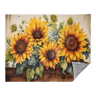 Imagem de CEBUGI Cobertor de flanela quente macio 127 x 178 cm para sofá, cama, escritório, acampamento, viagem, girassóis, aquarela, uso em todas as estações
