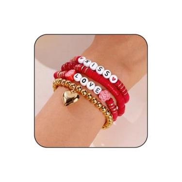 Imagem de WCRAZYE Pulseiras de coração de dia dos namorados para mulheres, feitas à mão, boêmia, multicamadas, coração, empilháveis, amizade, presentes de festa de aniversário, Adjustable, Metal Metal Liga