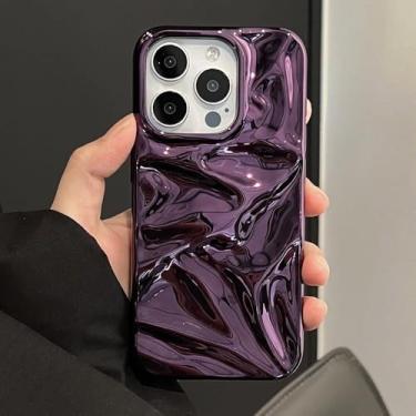 Imagem de Capa de celular luxuosa prateada com efeito 3D enrugado para iPhone 16, 15, 14, 13, 11, 12 Pro Max, fosca, roxa, com ondulações d'água, à prova de choque, macia, roxa, para iPhone 12 Pro