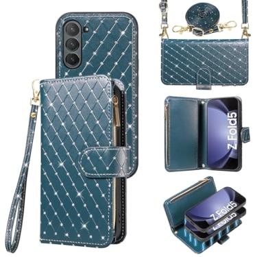 Imagem de Compatível com Samsung Galaxy Z Fold 5 5G 2023 capa carteira com zíper celular alça transversal alça brilhante flip porta-cartões slot capa de telefone para ZFold5 Z5 G Fold5 ZFold 5Z mulheres meninas