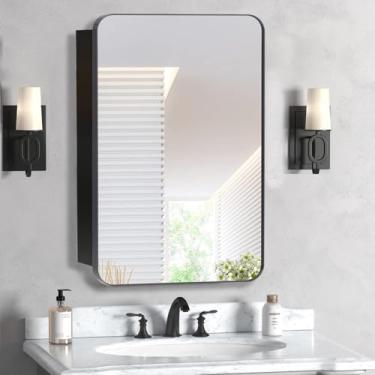 Imagem de HESONTH Armário de remédios com espelho design moderno armário de armazenamento de banheiro de fazenda para banheiro, cozinha, lavanderia (40 x 66, preto)