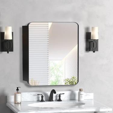 Imagem de HESONTH Armário de remédios com espelho design moderno armário de armazenamento de banheiro de fazenda para banheiro, cozinha, lavanderia (50 x 50 cm, preto)