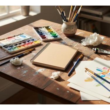 Imagem de Caderno Kraft A5 Capa Dura 100 Folhas Sem Pauta Espiral Desenho