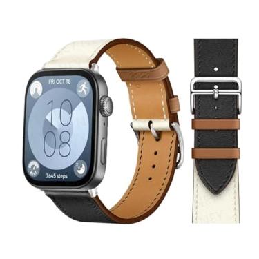 Imagem de RORFFK Pulseira retrô para Huawei Watch Fit 3 pulseira de couro bovino italiano de substituição rápida correa pulseiras de relógio para Huawei Fit 3 Fit 2 Watch Band (preto branco 16, serve para 3)