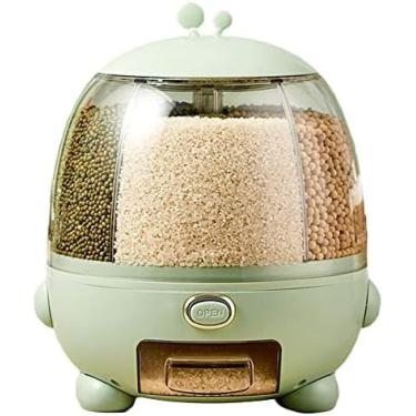 Imagem de Distribuidor De Arroz Dispensador De Grãos Rotativo De 6 Grades, Caixa De Armazenamento De Alimentos De Grãos Secos Com Saída De Um Clique Com Copo Medidor Para Todos Os Feijões, Cevada E Milho,Ve