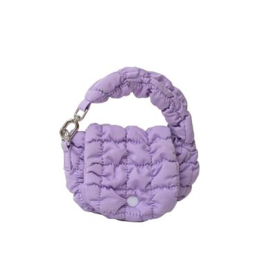 Imagem de Bolsa pendurada elegante com pingente de bolsa acolchoada fofa estilo coreano pequena carteira externa, Roxa, Bolsa para moedas