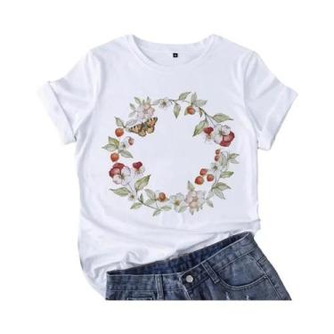 Imagem de Camiseta Casual Feminina De Verão Com Estampa Gráfica De Pássaro Em Es