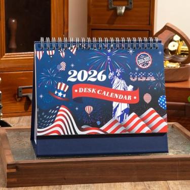 Imagem de Calendário de mesa 2026 em pé, dobrável, colorido, calendário mensal para mesa com adesivos, anel de metal, encadernação de fio duplo para escritório, escola, casa