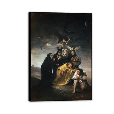 Imagem de Arte de parede Francisco Goya, exorcismo ou bruxas, impressão em tela famosa reprodução de pinturas a óleo abstratas imagem emoldurada para decoração de casa 100 x 70 cm (39 x 28 polegadas) moldura