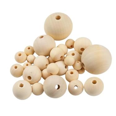 Imagem de YDJIANCAI 100 peças de contas de madeira, 15 tamanhos de contas de madeira natural inacabadas para fazer joias DIY, decoração de casa, materiais de artesanato, projetos de arte e decorações de festa