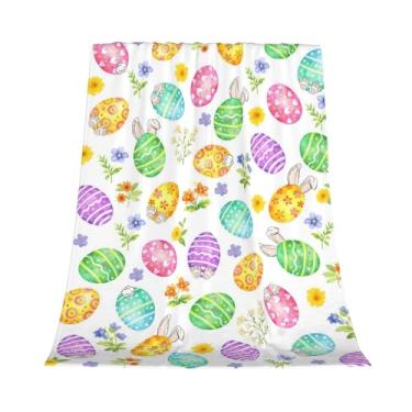 Imagem de Cobertor de Páscoa 102 x 127 cm, cobertor de ovos de flanela macia com design floral em aquarela, cobertor de páscoa leve e quente para sofá, cama, decoração de Páscoa aconchegante para primavera