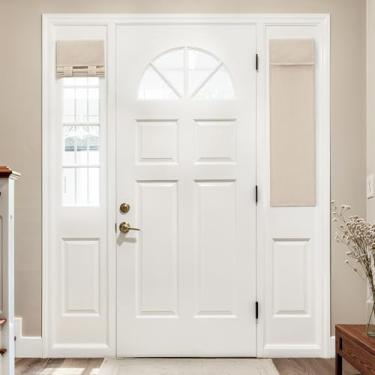 Imagem de MIULEE Cortinas de luz lateral 100% blackout de linho para porta da frente, persianas de janela de porta lateral de privacidade sem furadeira, isolamento térmico, escurecimento de ambientes pequenos