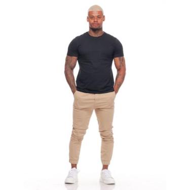 Imagem de Calça Jogger Masculina Sarja Preto Bege Com Punho Elástico alfaiataria