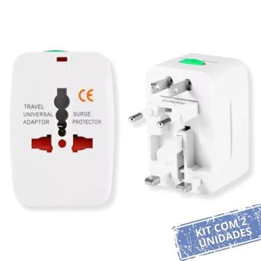 Imagem de Kit 2 Adaptadores de Tomada Universal para Viagem | Internacional +150 Países | Bivolt | EUA UK EU AU | Premium Compacto