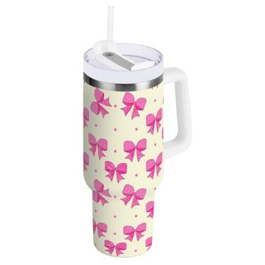 Imagem de SEHANY Lindo copo rosa de 850 g com alça, copo isolado de aço inoxidável a vácuo de parede dupla, à prova de vazamento, caneca de café isolada para viagem, cabe no suporte de copo de carro