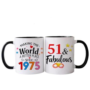 Imagem de PEJAFAN 1975 Presentes de aniversário de 51 anos para mulheres canecas de café, ideias de presente de aniversário de 51 anos para mulheres, homem, pai, marido, copos de aniversário de 51 anos preto e