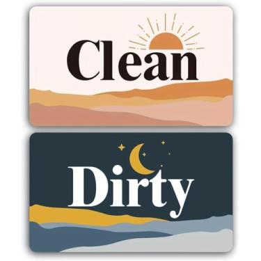 Imagem de Ímã de máquina de lavar louça, placa suja limpa, ímã engraçado, sinais magnéticos que dizem limpo/sujo, adesivo opcional para máquinas de lavar louça de aço inoxidável não metálico - estilo boho